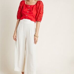Anthropologie Wide-Leg High-Waist Pinstripe Pants in Cream.